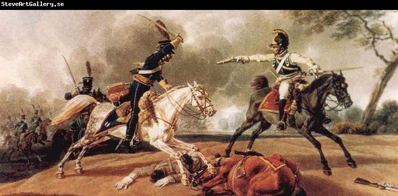 Wilhelm von Kobell Austrian cuirassiers fighting French hussars